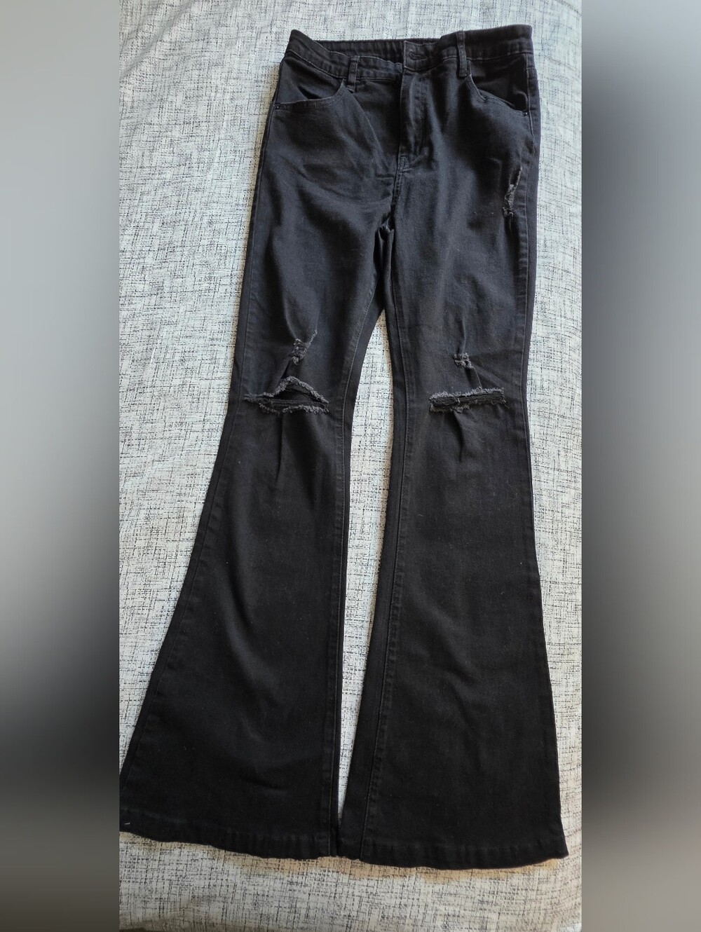 SHEIN High Waisted Black Ripped Flare Jeans Long Inseam EUC L
